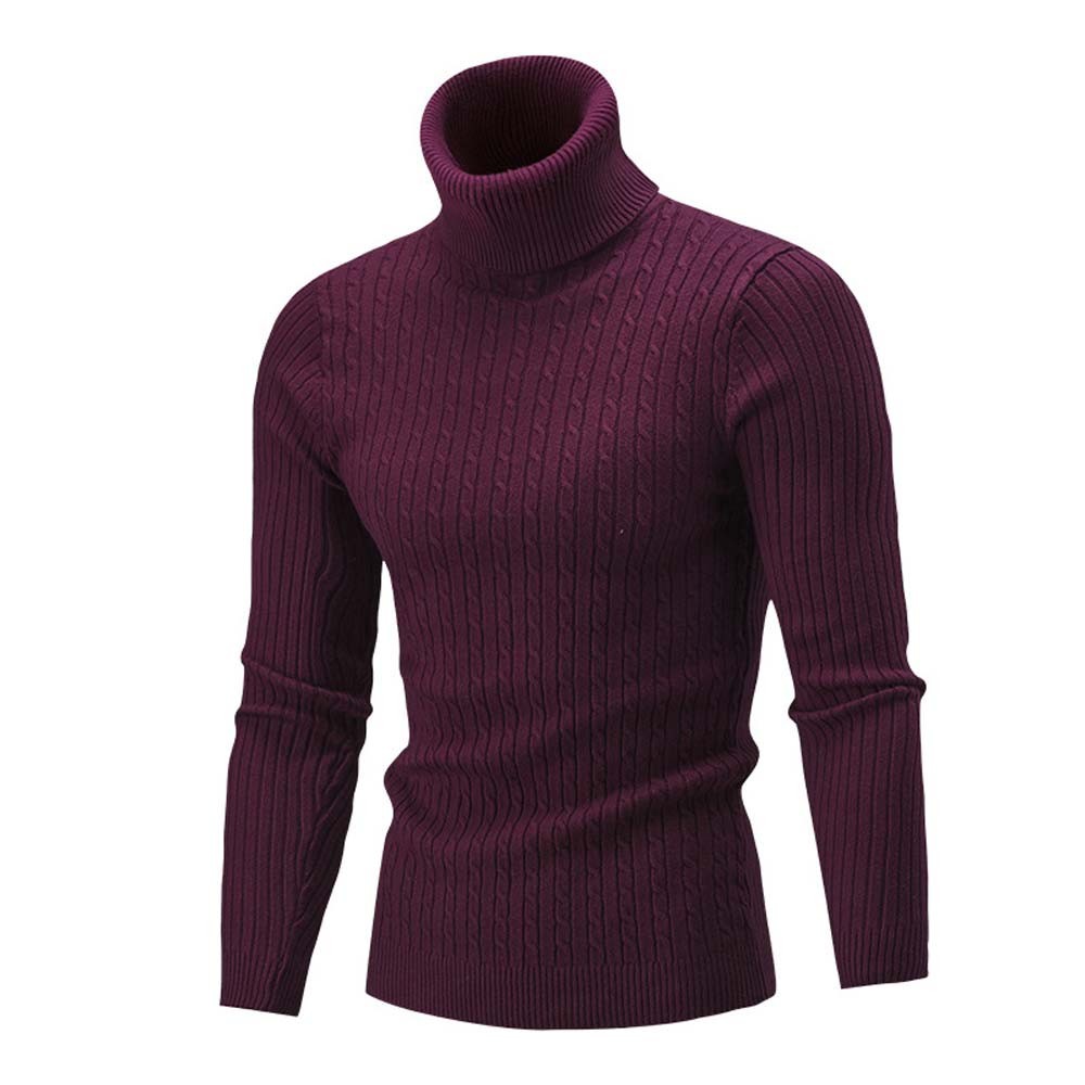 Vinter varm høyhalset genser genser herre fast strikkede herre gensere uformelt herre slank passe genser strikkeplagg Plus str.: Burgunder / 5xl