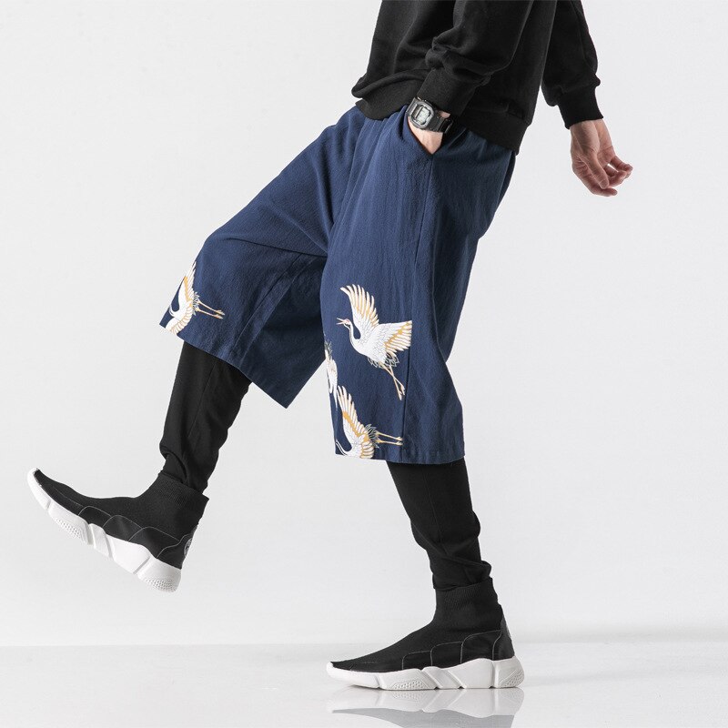 Style chinois traditionnel Kung Fu hommes sarouel Tai Chi coton lin grue imprimer japonais samouraï décontracté pantalon de Jogging en vrac
