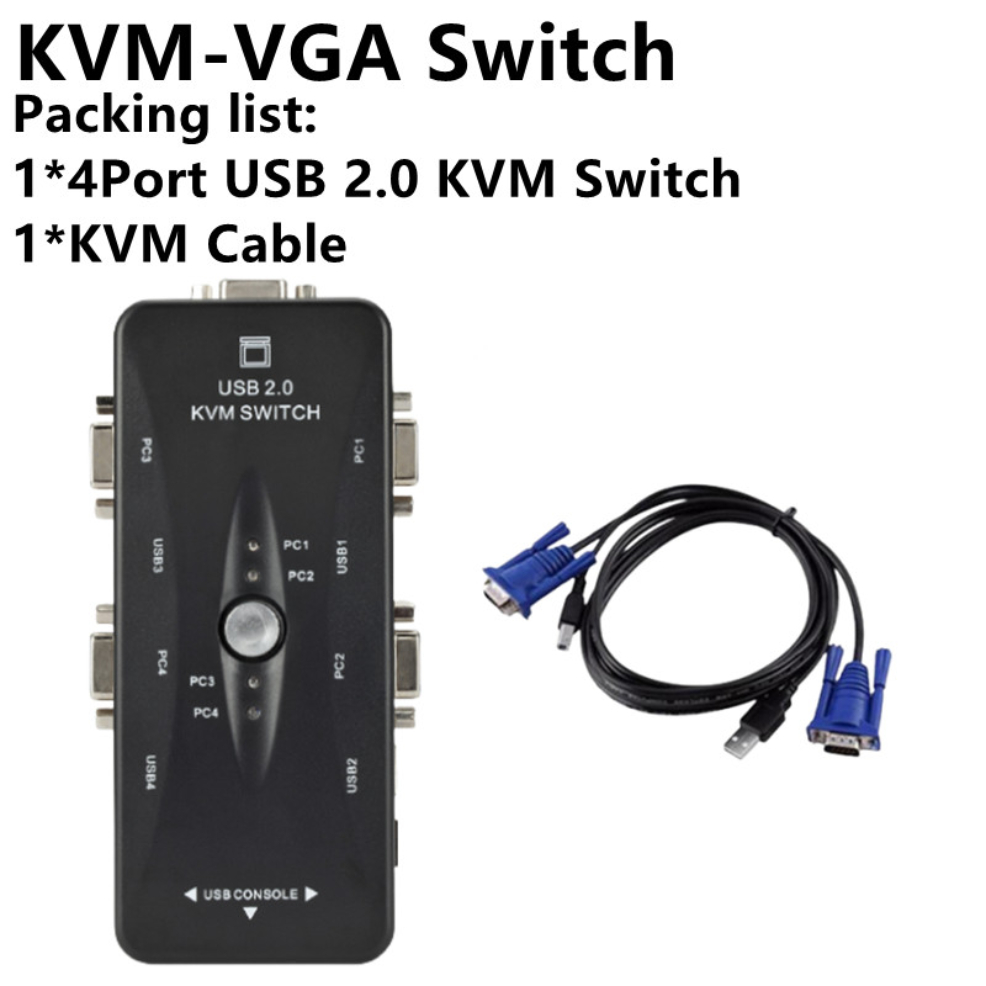 USB KVM Switch Switcher 4 Port VGA SVGA Switch Splitter 1920*1440 VGA Video Switch For USB device Keyboard Mouse Monitor Adapter: SKY BLUE