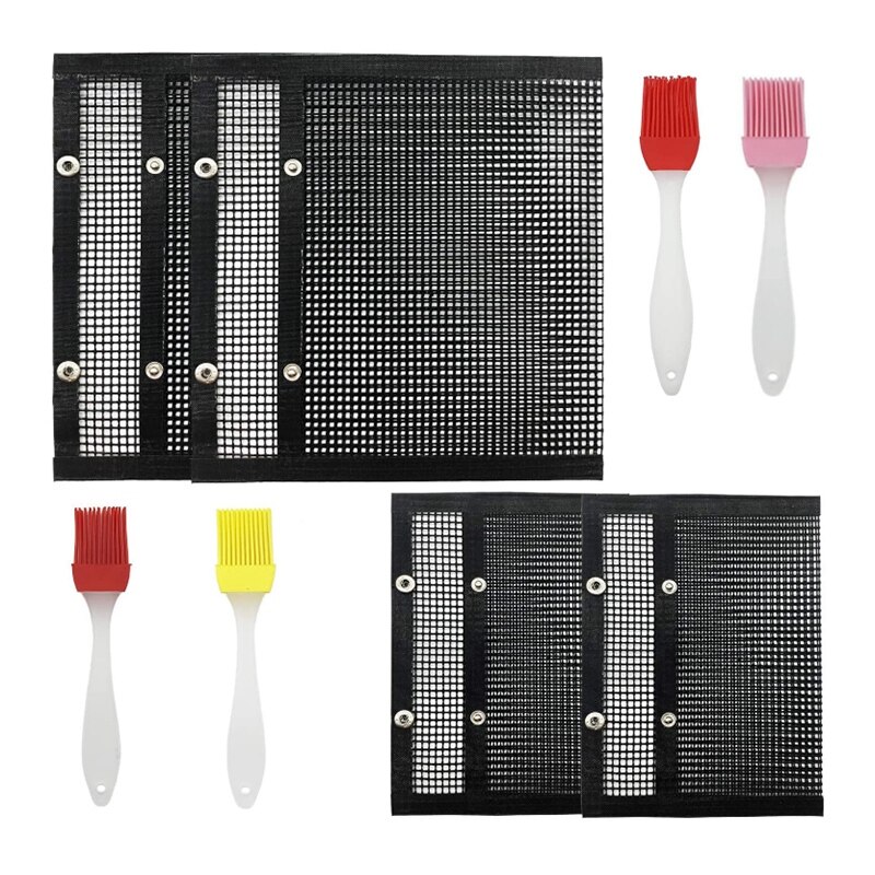 4 Packs Reusable BBQ Grill Mesh Bag-Multi Size Non-Stick BBQ Baked Bag with Silicone Brush Grilling Baking Mesh