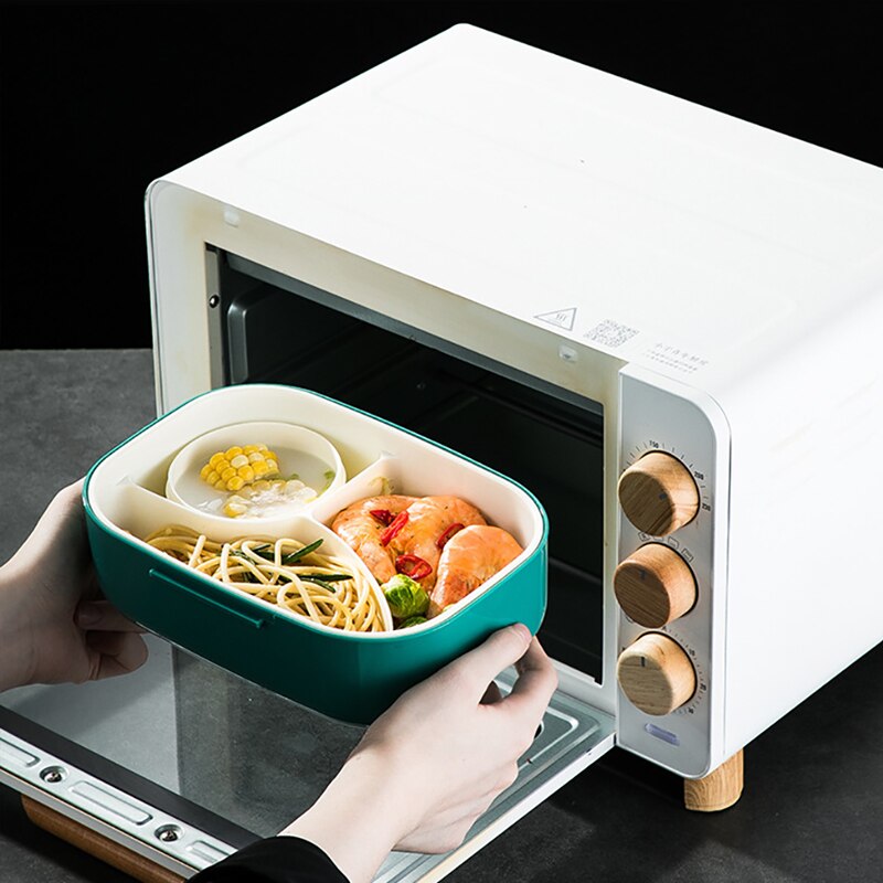 ONEUP Microwave Heating Lunch Box Rectangular Plastic Partition Large Capacity Double-layer Bento Box Portable Food Container