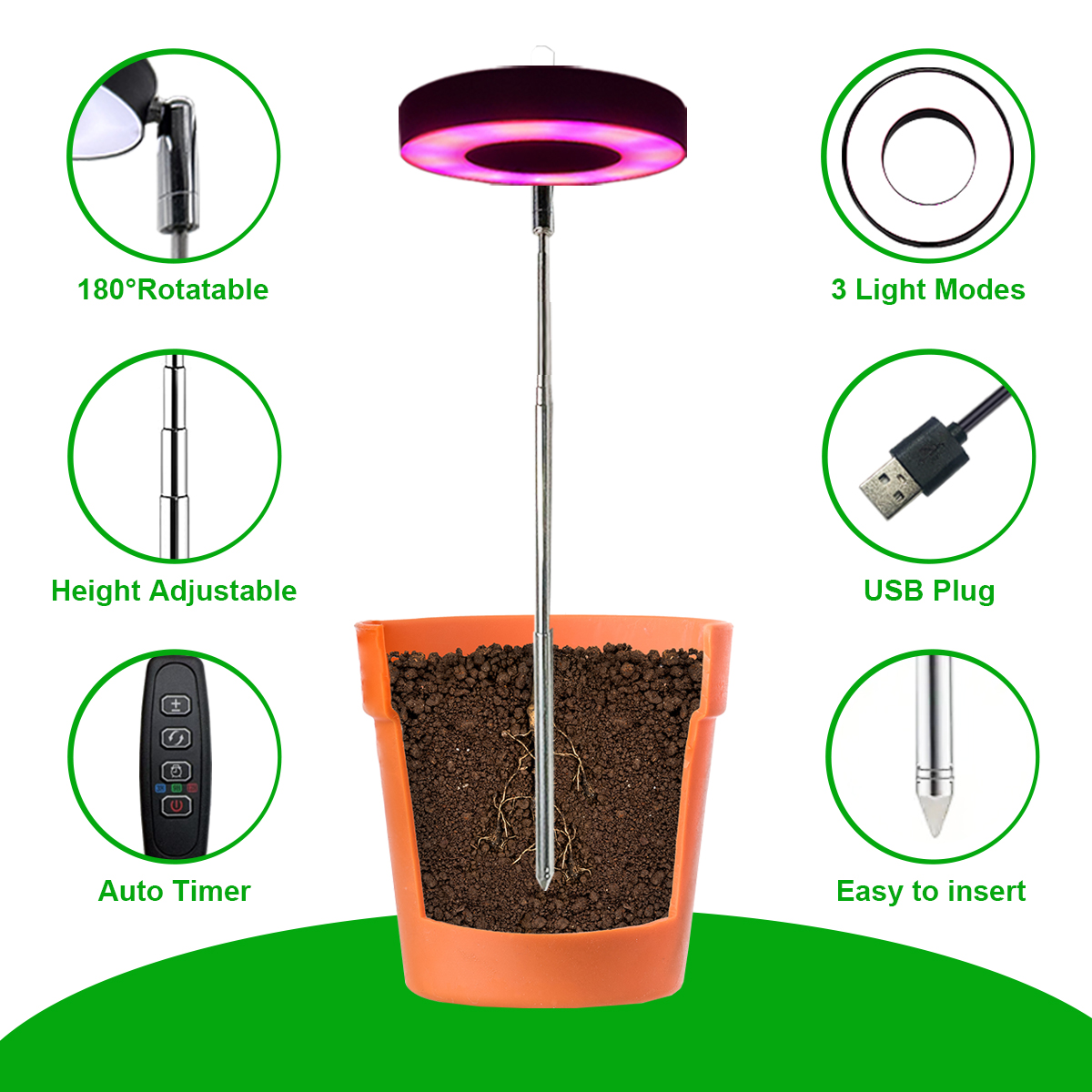 Drie kleuren met basisplantlicht Volledig spectrum LED-groeilicht voor kamerplanten 3/9/12 timing in hoogte verstelbaar 10-niveaus dimmen