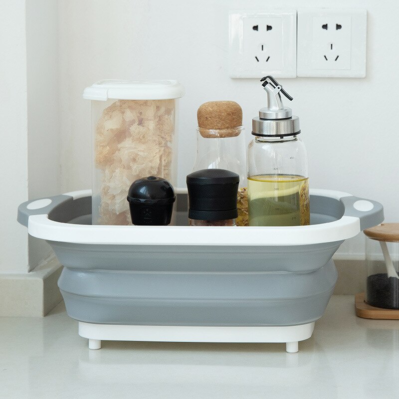 Kitchen Foldable Chopping Board Multifunction Wash Basin Vegetable Cleaning Leachable Water Bucket Portable Picnic Cutting Board