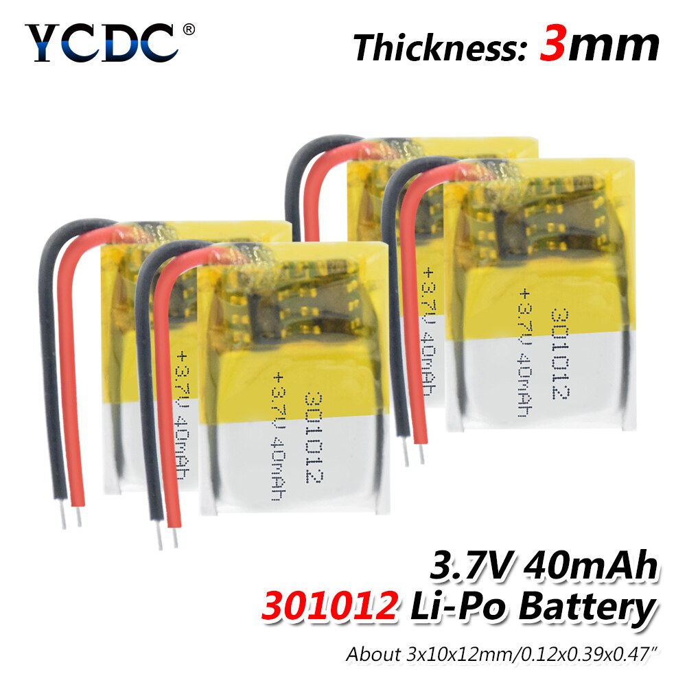 1/2/4PCS 3.7V 40mAh Li-ion Lipolymer Battery 301012 Lithium Polymer Battery For Bluetooth Headset Watch MP3 GPS Recording Pen