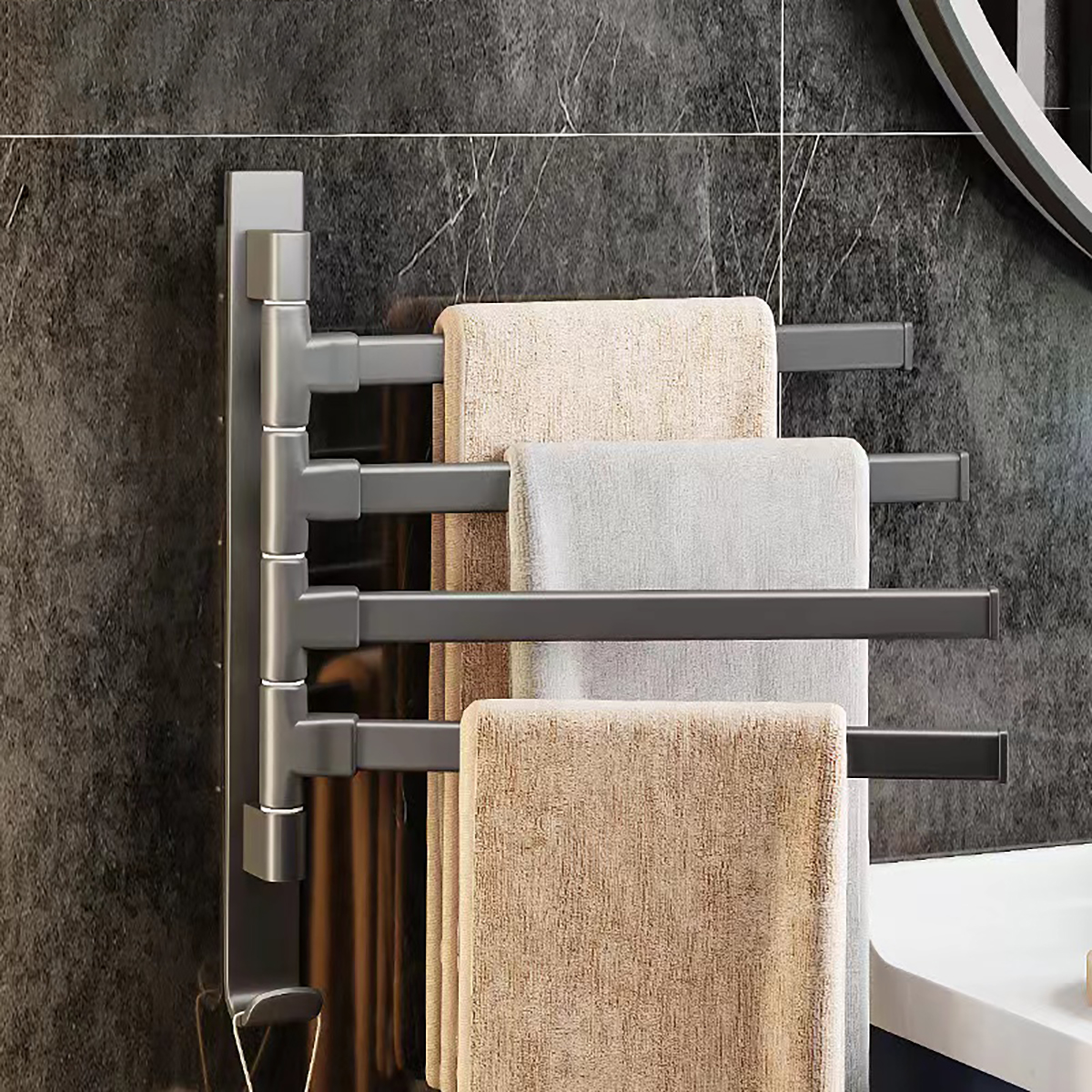 180° Rotatable Towel Holder Space Aluminum Shower Room Towel Hanger Multifunctional Storage Organizer For Bathroom Accessories