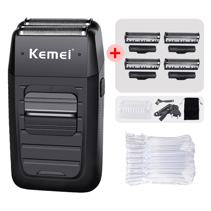 Kemei Rechargeable Cordless Shaver for Men Twin Blade Reciprocating Beard Razor Face Care Multifunction Strong Trimmer KM-1102: black