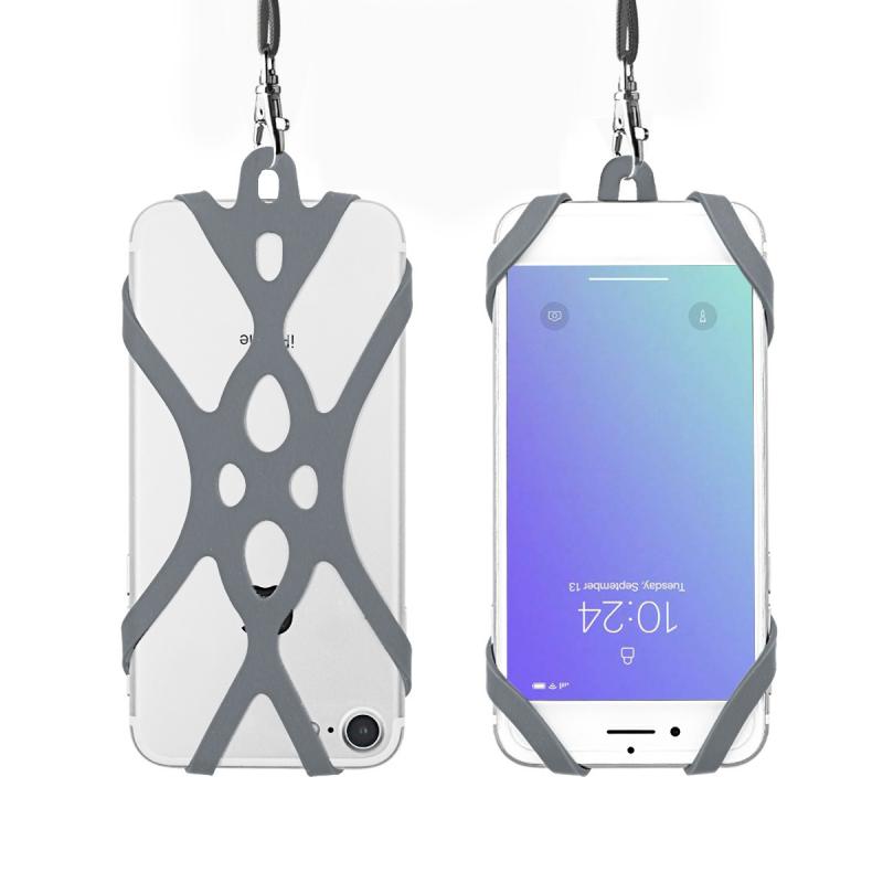 Anti Verlies Silicon Mobiele Telefoon Case Proof 4-6.2 Inch Universal Super Grip Telefoon Security Neck Strap Flexibele telefoon Te Beschermen: Silver / Gray