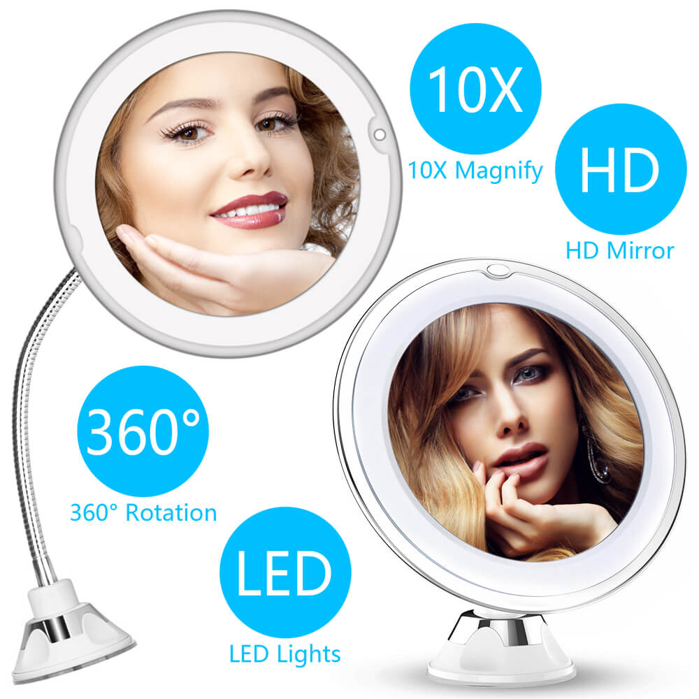 Beste 10x forstørrende led lys sminkespeil lampe forstørrelsesglass batteri bærbart håndvaskeglass sminke mini kosmetisk sugekopp