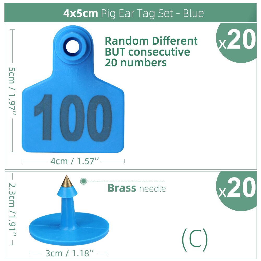 20Pcs 4X5Cm Verschillende Maar Opeenvolgende Nummers Varken Oor Tags Set Boerderij Dieren Label Vee Markers Identificatie kaart Markering: Blue  x 20pcs