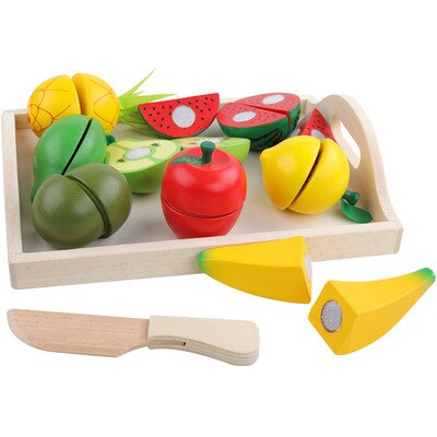 WOODADDY Simulation Gemüse/Obst Schneiden Set Holz Spielzeug Für Kinder Holz Tablett/Korb Lebensmittel Küche Spielzeug Bildungs Mädchen: Fruit 4- 10pcs