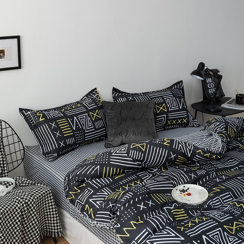 Black digital geometric pattern Duvet Cover 220x240 Pillowcase 3Pcs,Black and white grid Bedding Set,200x230/175x200 Quilt Cover