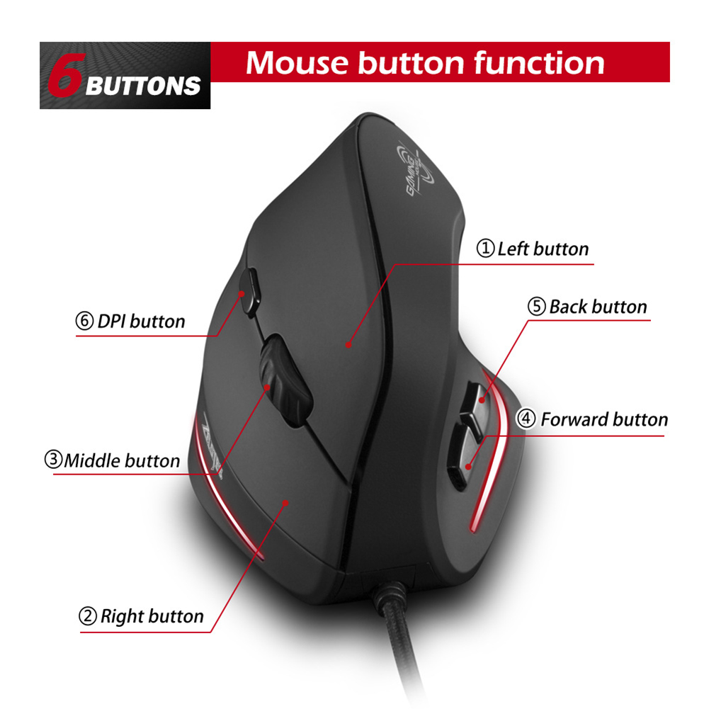 T20 Vertical Gaming Mouse 3200 DPI Adjustable USB Wired Mouse Rechargeable Ergonomic 6 Buttons Gamer Mice for Laptop PC Computer