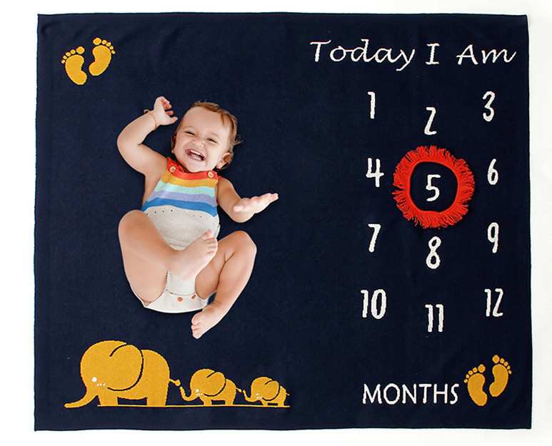 Baby måned tæppe mit første år baby minder milepæl kort tæpper foto rekvisitter nyfødte baby poster foto for måneder med baby: Kongeblå