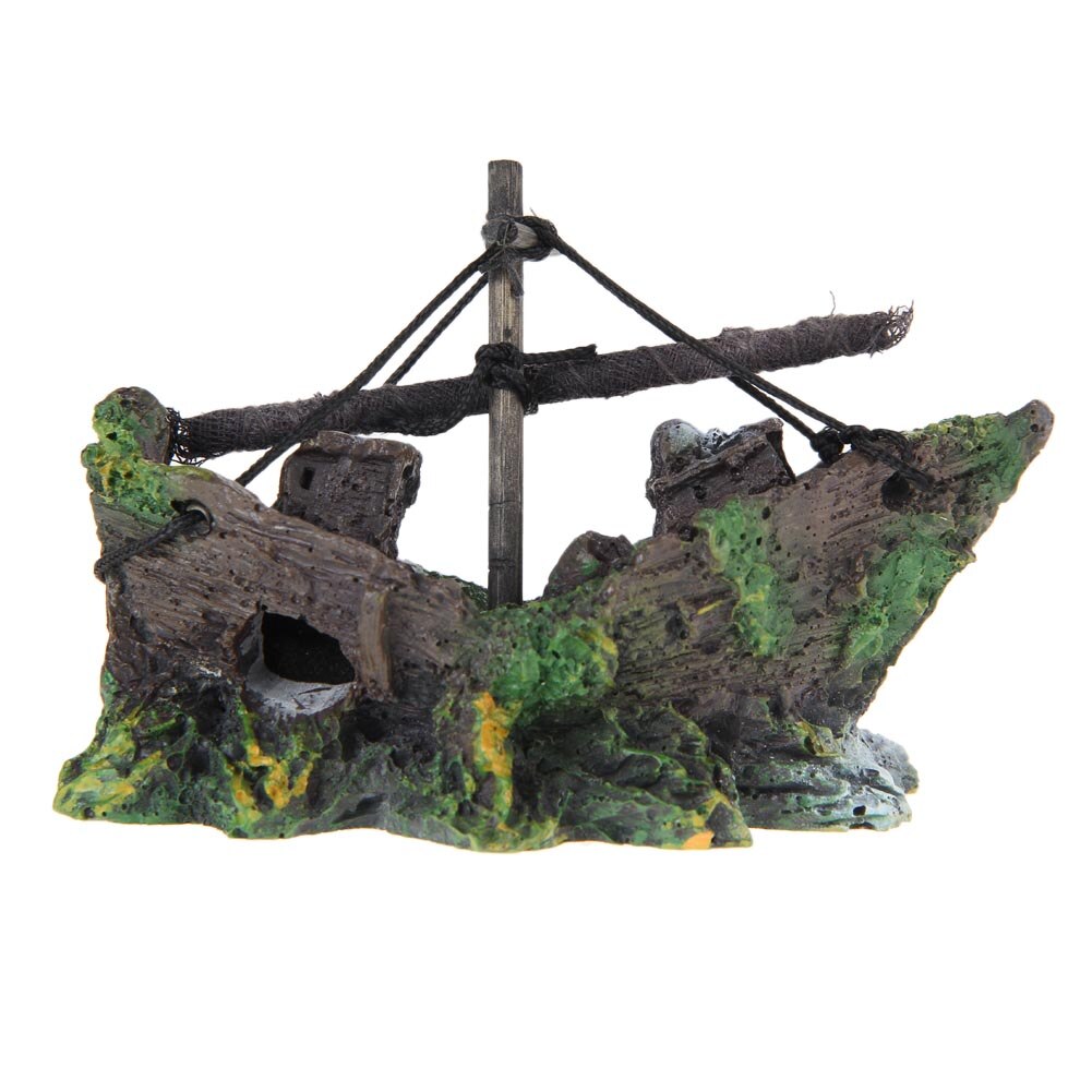 Adornos para Halloween, decoración de pecera, decoración de cueva, bote de vela, Acuario de naufragio, decoraciones de barco hundido para el hogar