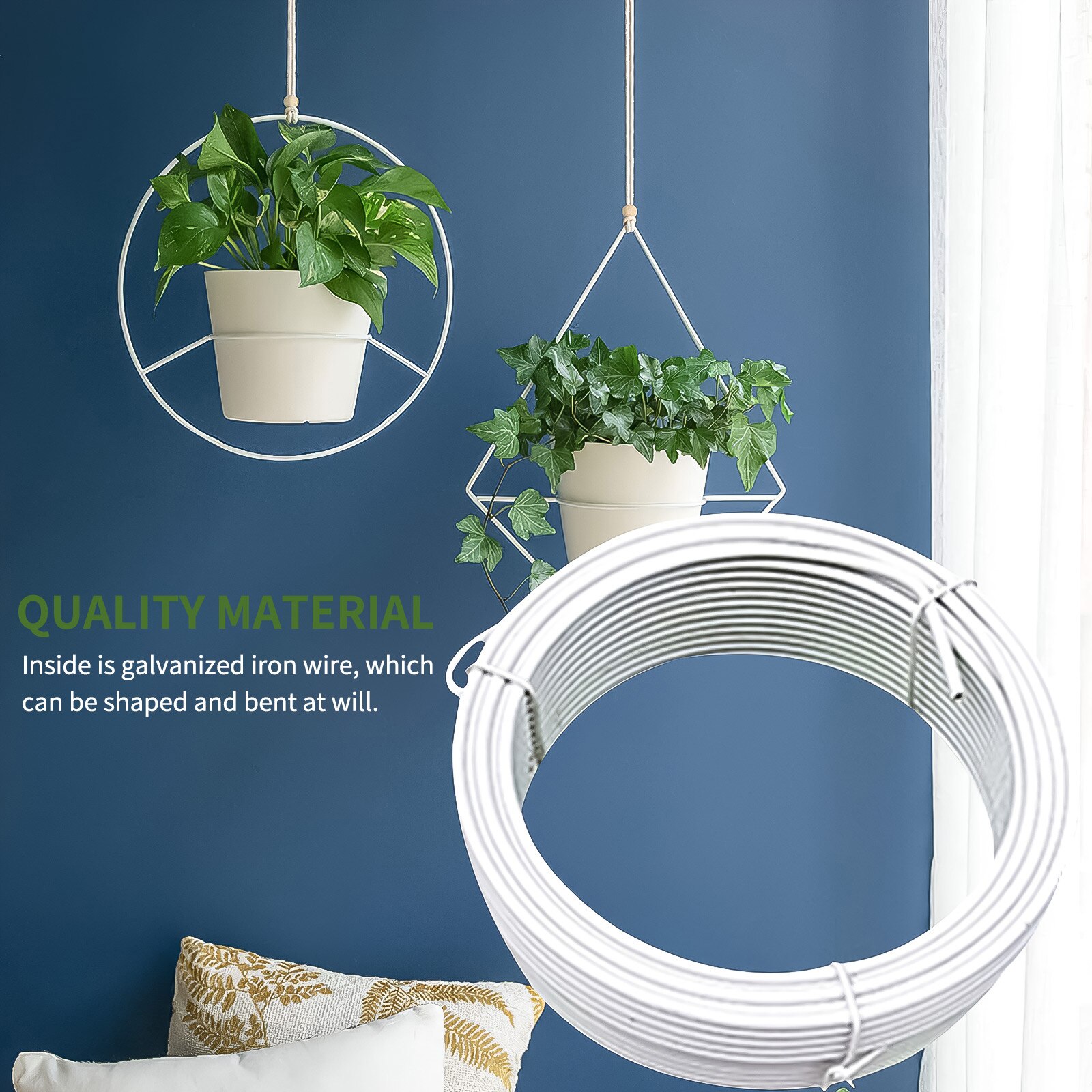 Alambre colgante para maceta de flores, alambre de hierro negro/blanco/verde para modelado de plantas, hecho a mano, alambre de soporte para maceta de flores DIY
