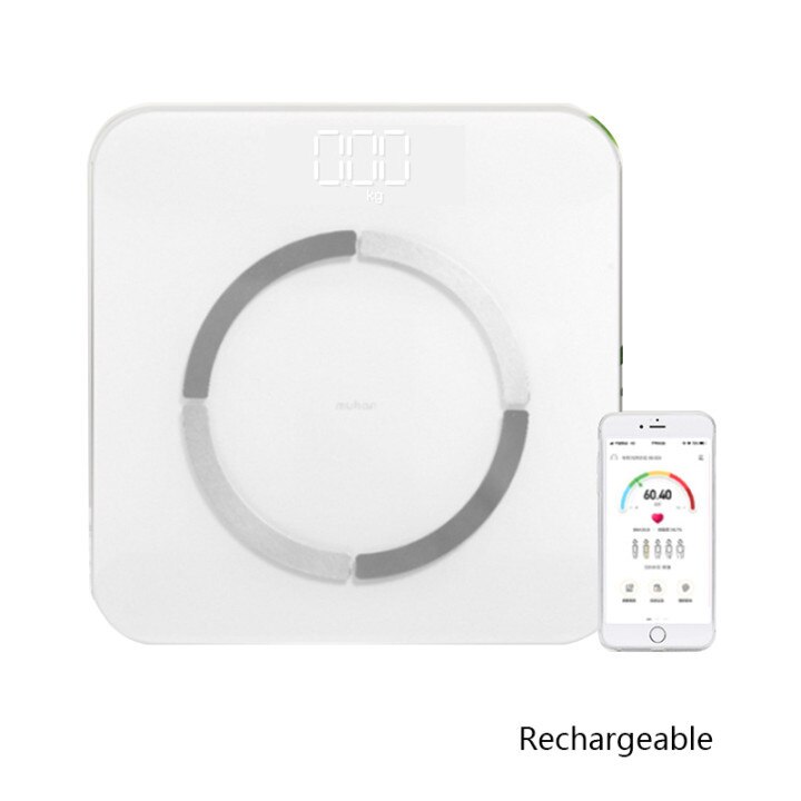 Báscula de peso inteligente con carga USB, herramienta electrónica de medición de grasa corporal, Bluetooth, App: White B