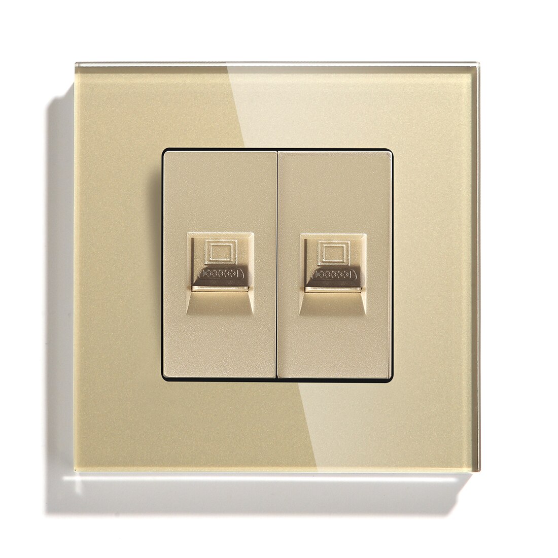 BSEED-enchufe de pared RJ45, doble Internet, CAT5, Red de Datos, puerto de ordenador, Panel de cristal, estándar de la UE, 86x86mm: Golden