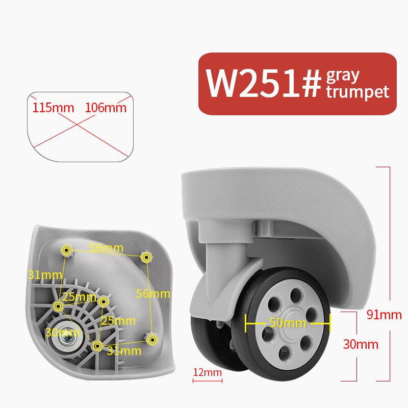 FANFU Luggage wheel accessories trolley wheels universal casters Factory direct sales repair suitcases wheel rolling casters: W251 Gray trumpet