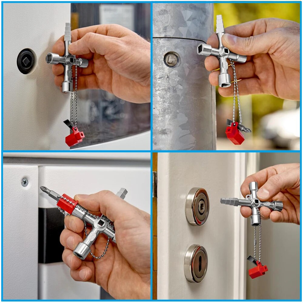 4in1 Silber Schlüsselschlüssel Elektrischer Aufzug Schaltschrank Ventil Innendreieck Viereck Schraubendreher Werkzeugsatz