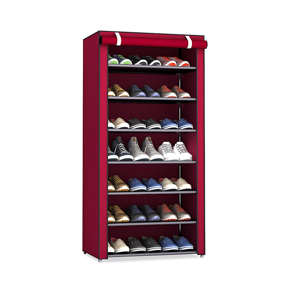 4/5/6/8/10 Lagen Schoenen Rek Met Stofdicht Doek Niet-geweven Stof Schoen stands Organizer Closet Thuis Schoenen Opslag Houder Plank: red 8layers
