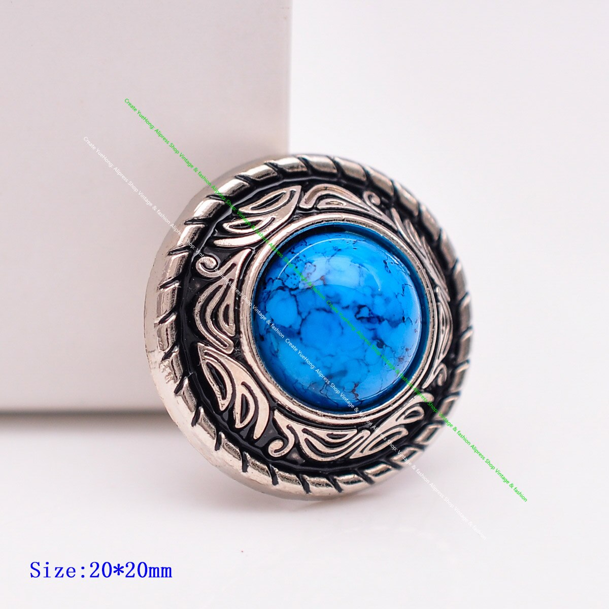 Gör-det-själv läderhantverk turkos sten vintage silvermönster snidad skruvnit nit plånbok dekorationsknappsats 20mm 10 st/lot: Blå