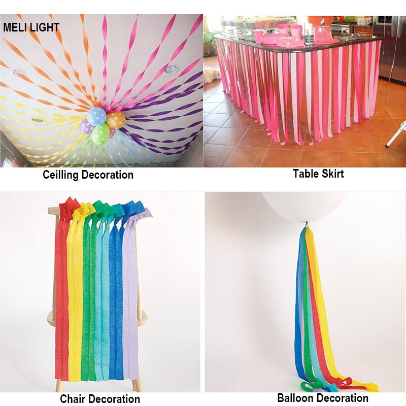 Banderole de fête en papier froissé, 82 pieds, 25M, décorations d&#39;arrière-plan colorées en papier crêpe pour enfants, décor de mariage d&#39;anniversaire