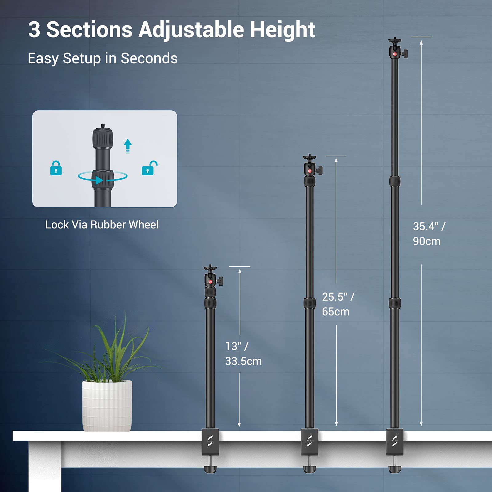 SmallRig Camera Desk Mount Table Stand Adjustable Light Stand Tabletop C Clamp with 1/4&quot; Ball Head for DSL Camera 3488