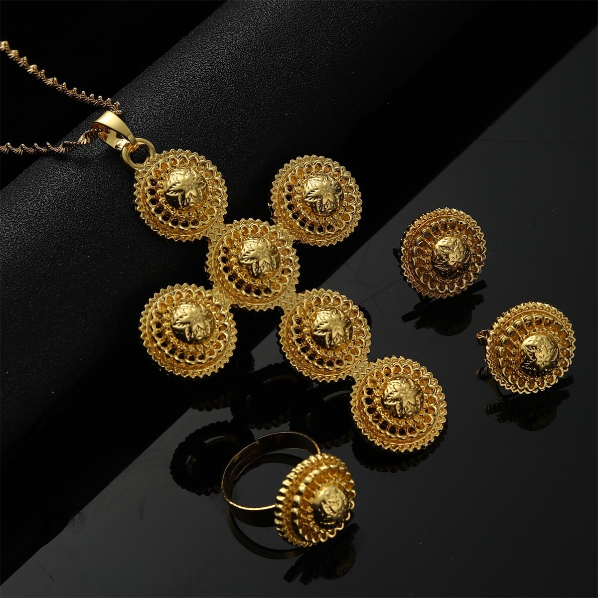 Ethiopian Traditional Gold Cross Bridal Jewelry Sets For Women Ethiopia Eritrea Habesha Wedding Necklace Earrings
