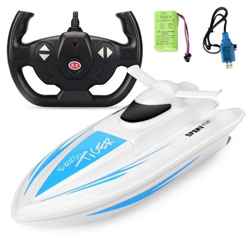 Bateau télécommandé à double moteur pour enfant, 2.4GHz, 4 ch: Bleu
