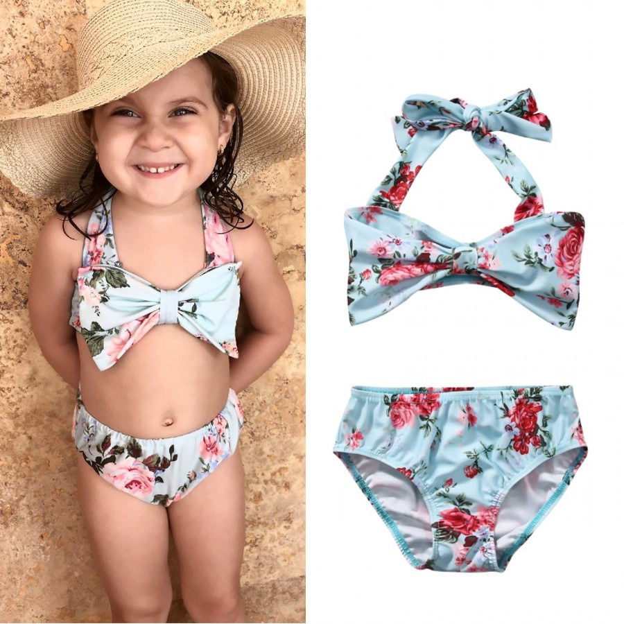 Cute Flowers Sailor Child Bikini swimsuit swimwear high waisted bathing suit for kids baby girls Biquini children swimwear