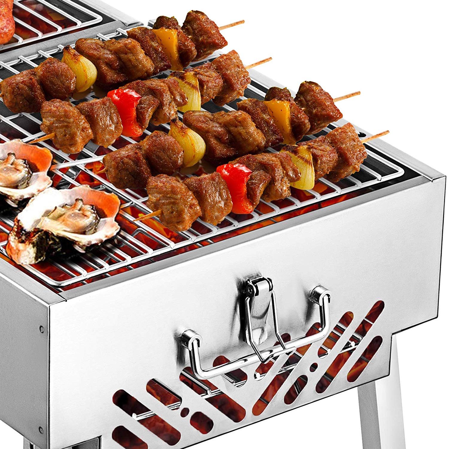 Folded Portable Charcoal BBQ Grill 24x12 inches Outdoor Barbecue Kebab Grill Folding Grill Portable Grill Perfect for Camping