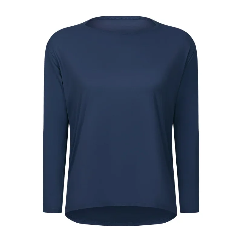 Løst yogatøj til kvinder til forår og efterår, nøgen og hudvenlig tynd fitnesssports-pendler-t-shirt med lange ærmer: S / Lysegul