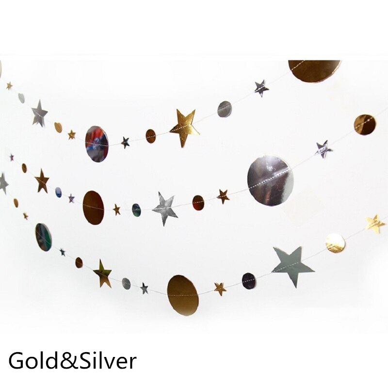 Guirnalda circular de Estrella de oro y plata de 4m para decoración de fiestas guirnaldas de papel decoración para boda cumpleaños decoración para dormitorio infantil, suministros: gold and silver