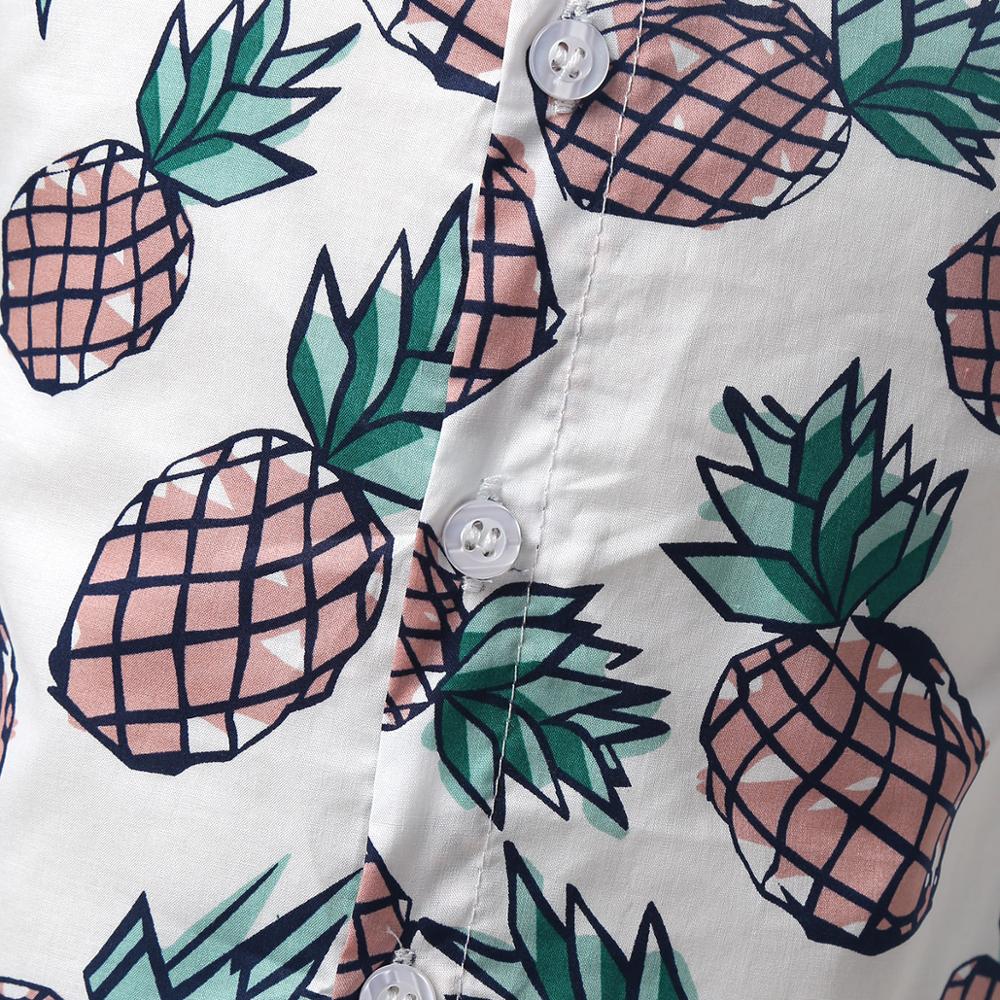 Bebé de verano de los muchachos de algodón de manga corta Camiseta de piña impresa Spread Collar botón Top bajo playa camisa Casual