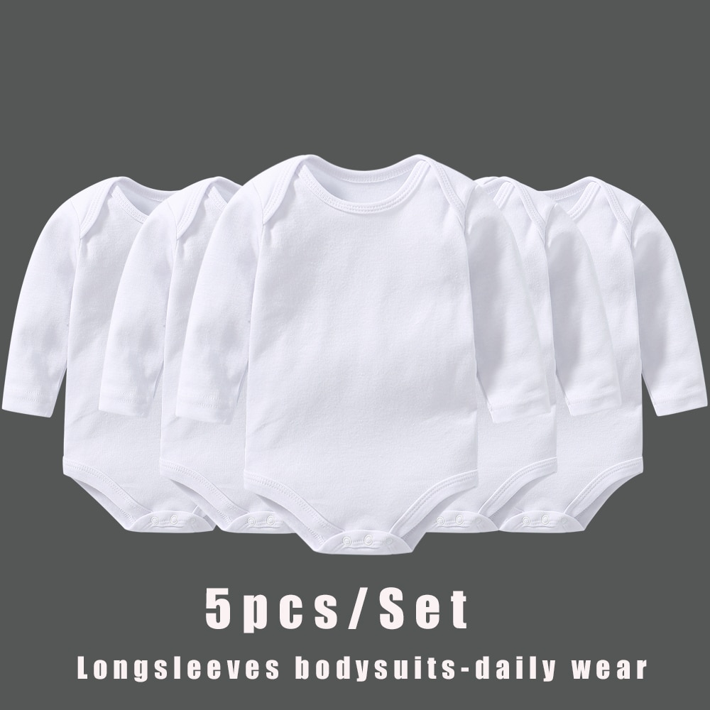 Longsleeve baby bodysuits dailywear white basic wear 5 pieces set essential baby clothing