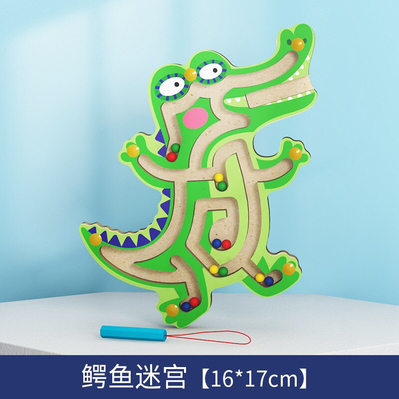 Wooden Maze Toy - Cartoon Animal Magnetic Pen Track - Early Education Learning: MWZ Crocodile