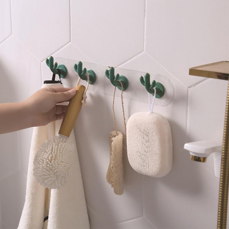 Adhesive Sticky Mount Hanger Rack Cactus Hook Wall Door Hanger Hook Coat Cabinet Towel Hook Multi-functional Hooks Durable