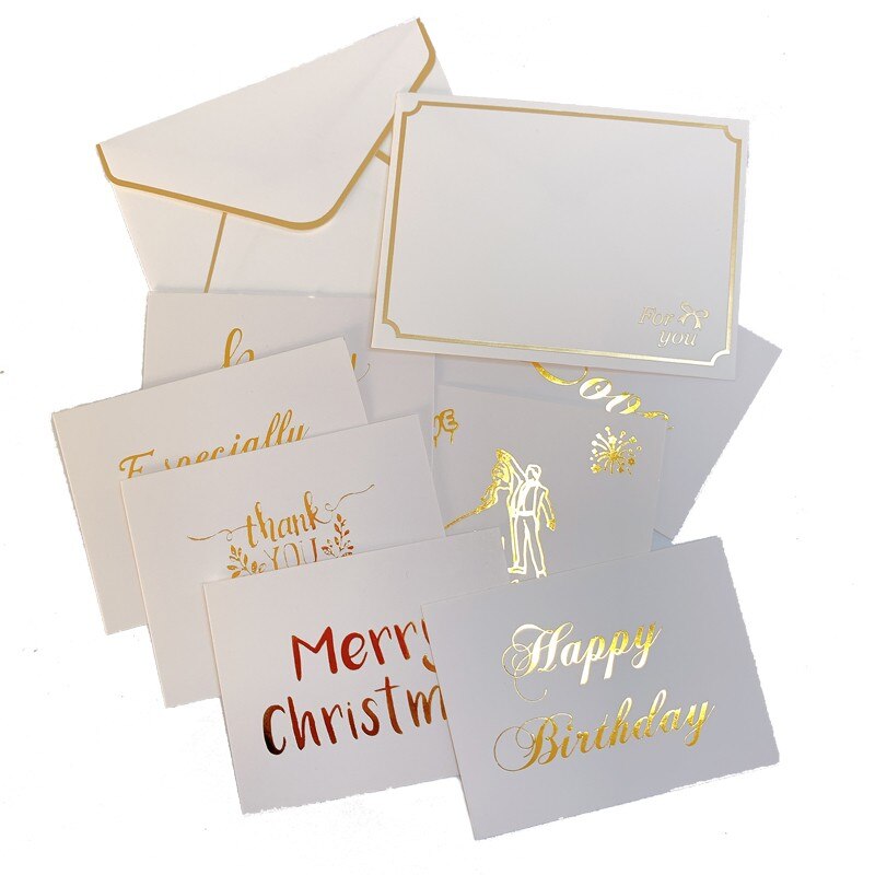 1Set Bronzing Ironing envelope with card MINI White cards wedding happy birthday Invitation 80*60MM