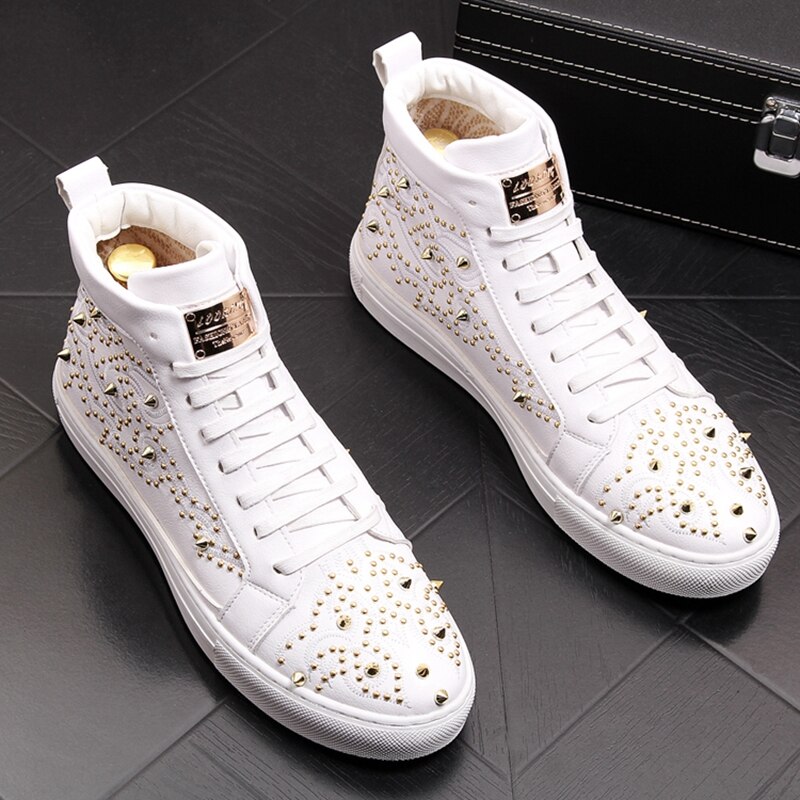 Stephoes Männer Trend Stiefeletten Frühling Herbst hoch oben Nieten Hüfte hüpfen lässig Schuhe Männlichen Luxus Punk Schuhe