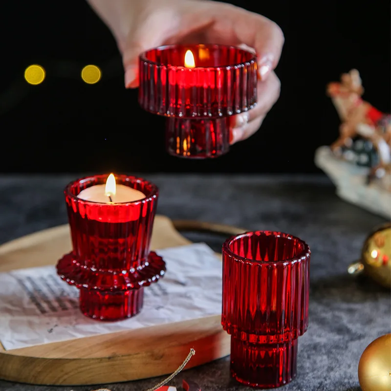 rot Mini Glas Kerzenhalter verjüngen Kerzen ständer kleine Tee licht Kerzenhalter Kerzenhalter Weihnachts dekor grünes Glas