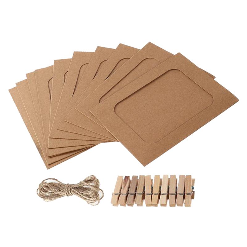 30 stuks 6 inch papieren fotolijst, retro kraft fotolijst hangende decoraties met touw en clips (kraft): 6 inch kraftpapier