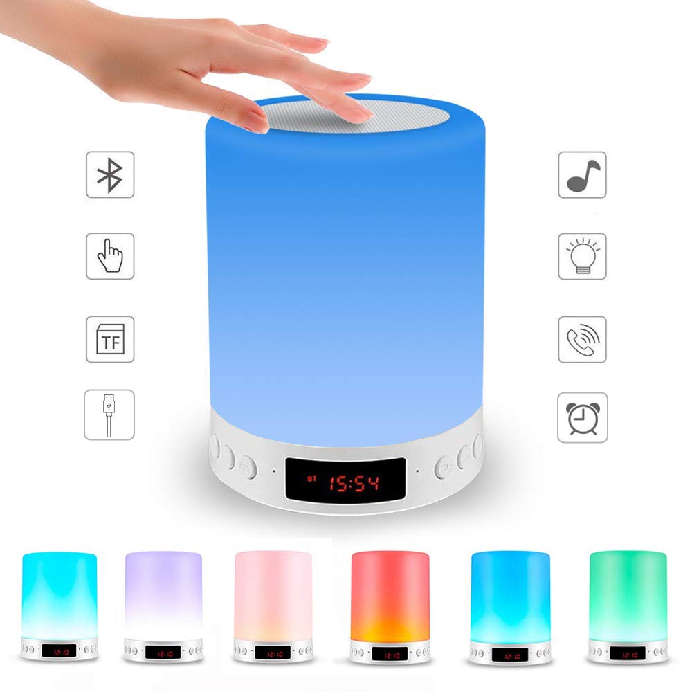 Bluetooth højttalerlampe, led touch natlys, bærbar trådløs højttaler sengelampe , 5 in 1 farveskiftende humørbordlampe: Batteri 1200 mah