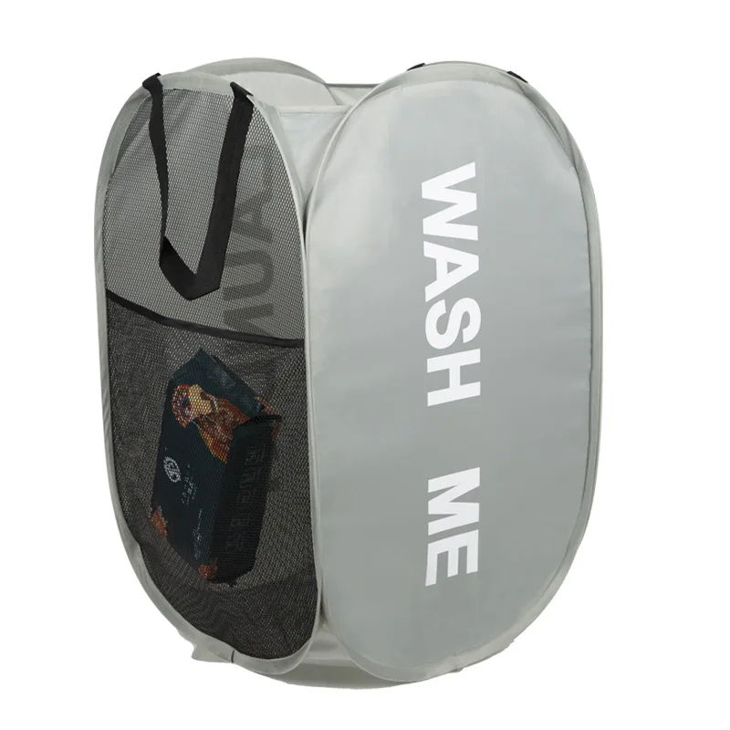 Paniers à linge pop-up en maille pliable et respirante, panier d'organisation de rangement nécessaire peu encombrant pour buanderie, articles de produits: Gris clair