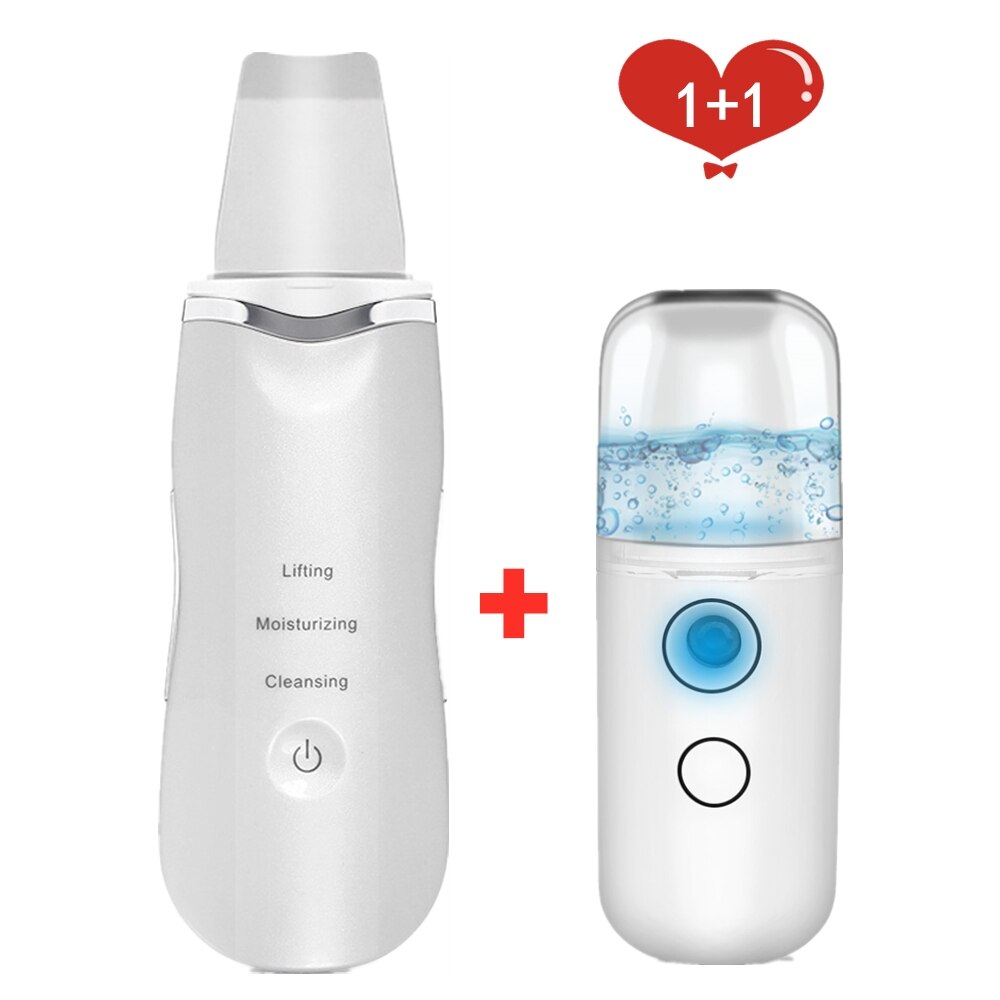 Vibrate Deep Face Cleaning Machine Skin Scrubber Remover Reduce Wrinkles Facial Whitening Lifting+Tool Nano Facial Sprayer: white kit