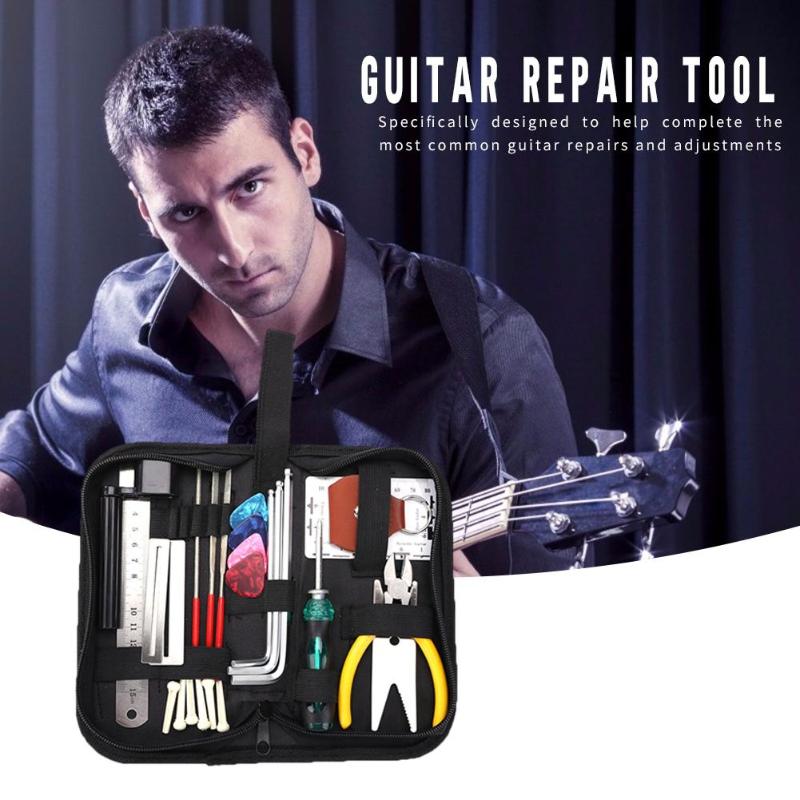 Guitars Repair Maintenance Tool Set Guitar Toolkit with Fret Wrench Measure Kit String Instruments Cleaning Accessories