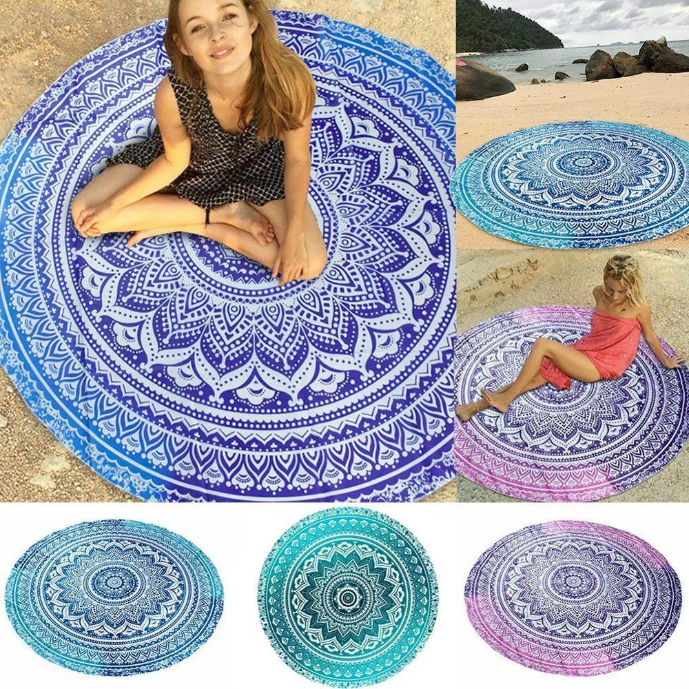 Retro Blommig Hippie Boho Sommar Strandhandduk Yogahandduk Väggmatta Mandala Indisk Gradient