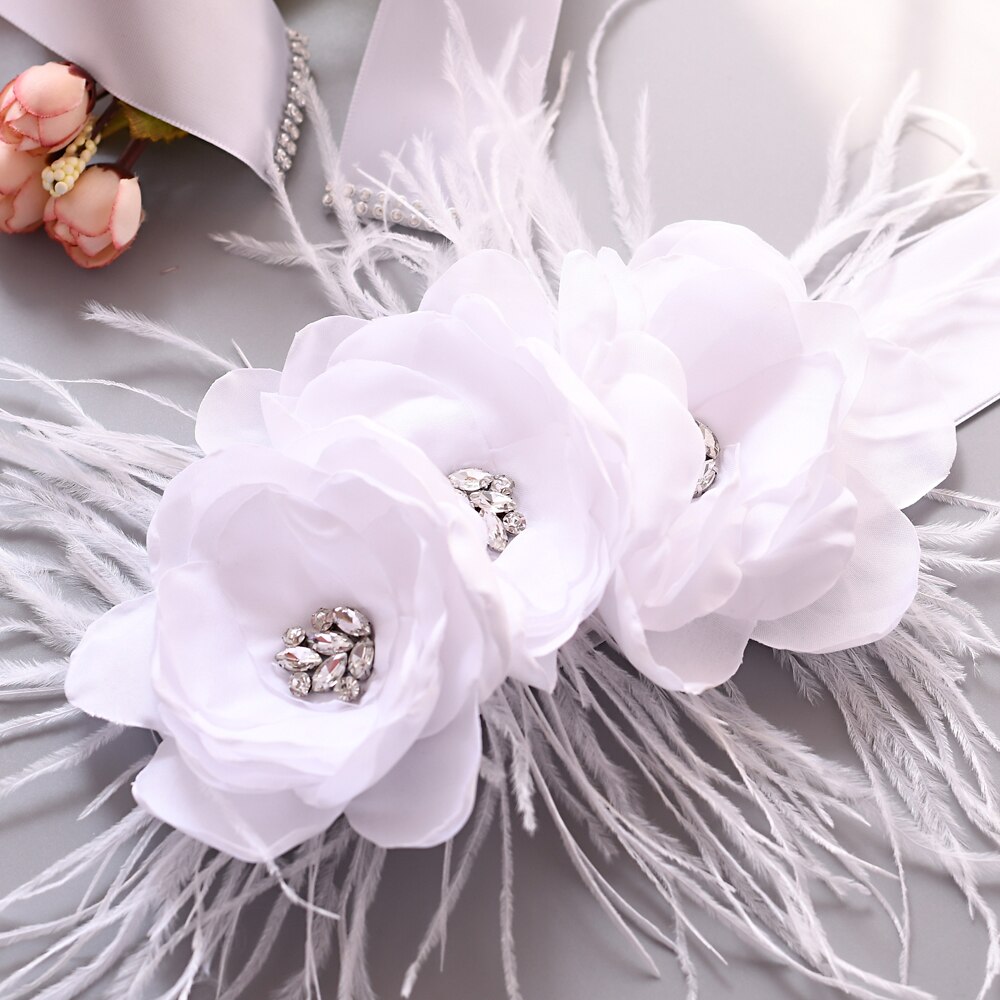 TOPQUEEN Weiß Blume Schärpe Gürtel für Kleid Für Hochzeit Zubehör Blume Gürtel für hochzeit Braut Gürtel mit Tuch Blume S438: Applikationen