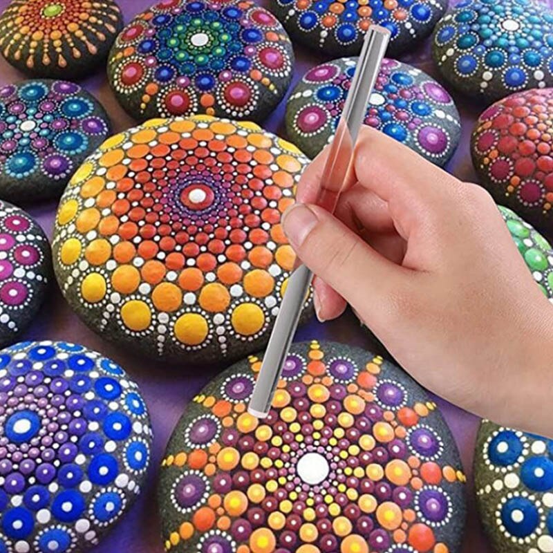 Diy Steen Mandala Puntjes Gereedschap Voor Schilderen Rock Steen Pen Embossing Starter Tekening Stencil Template Borstel Lade Kit