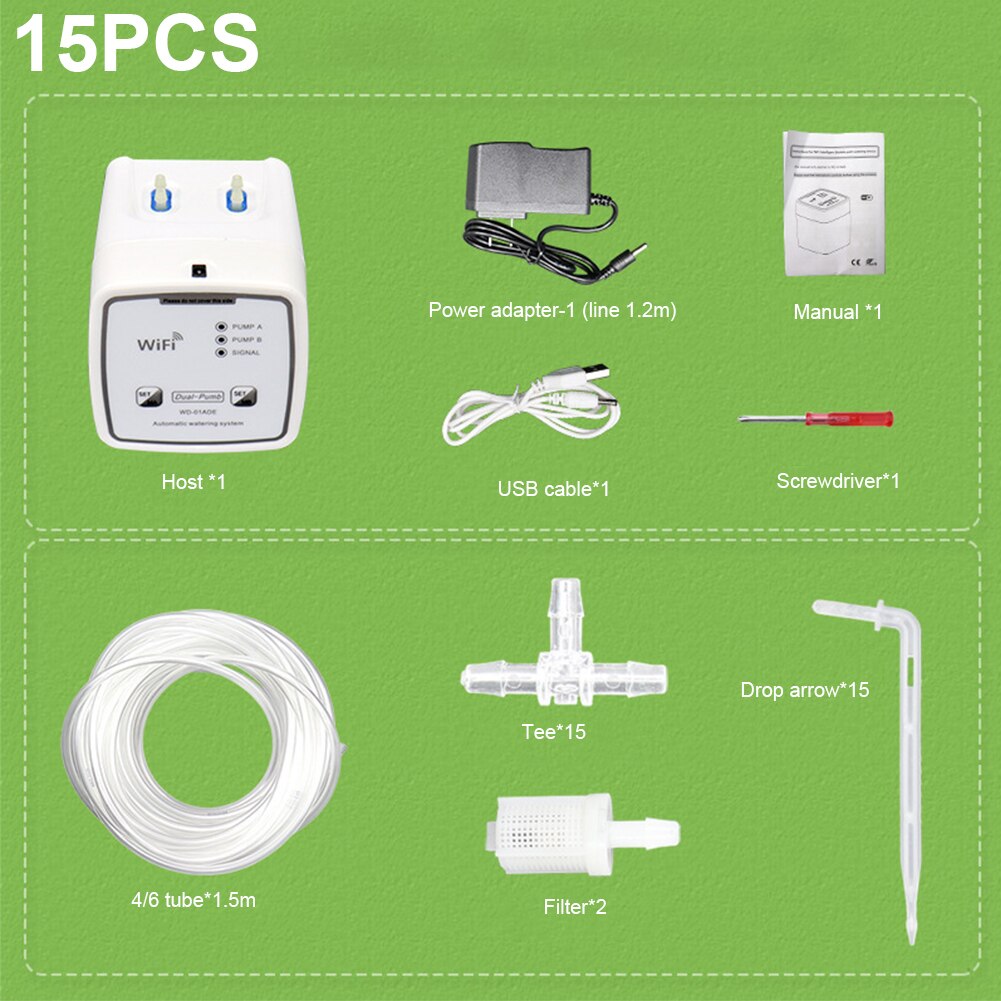 Garden Automatic Drip Irrigation Device Automatic Watering System WiFi Control Houseplant Timer for Garden Patio: EU 15 PCS