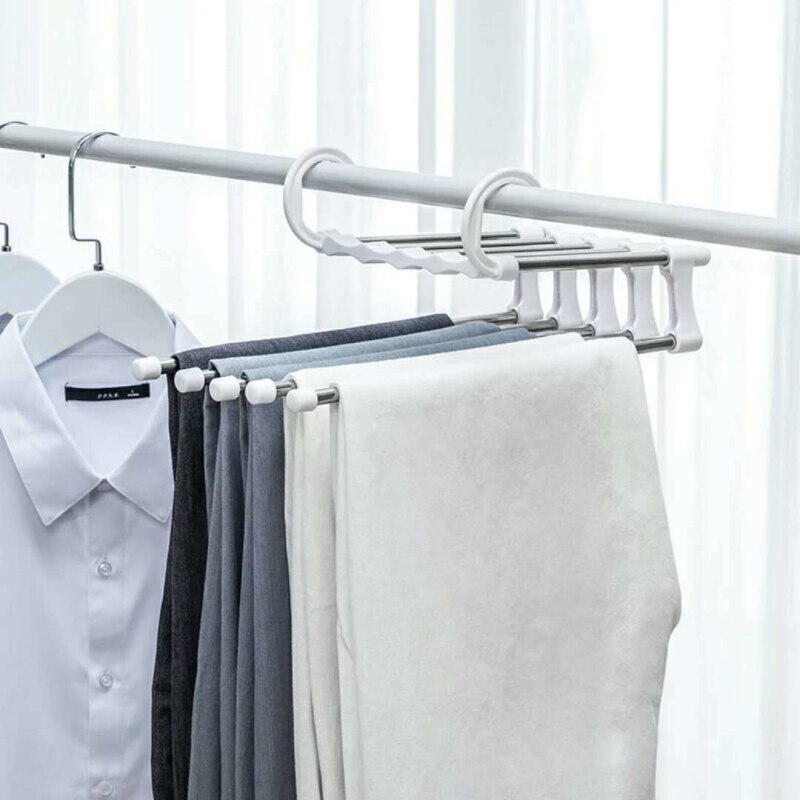 5- i -1- lags rustfrit stål stativer bukser bøjle tøj garderobe opbevaring organisation tørring bøjle skabsarrangør
